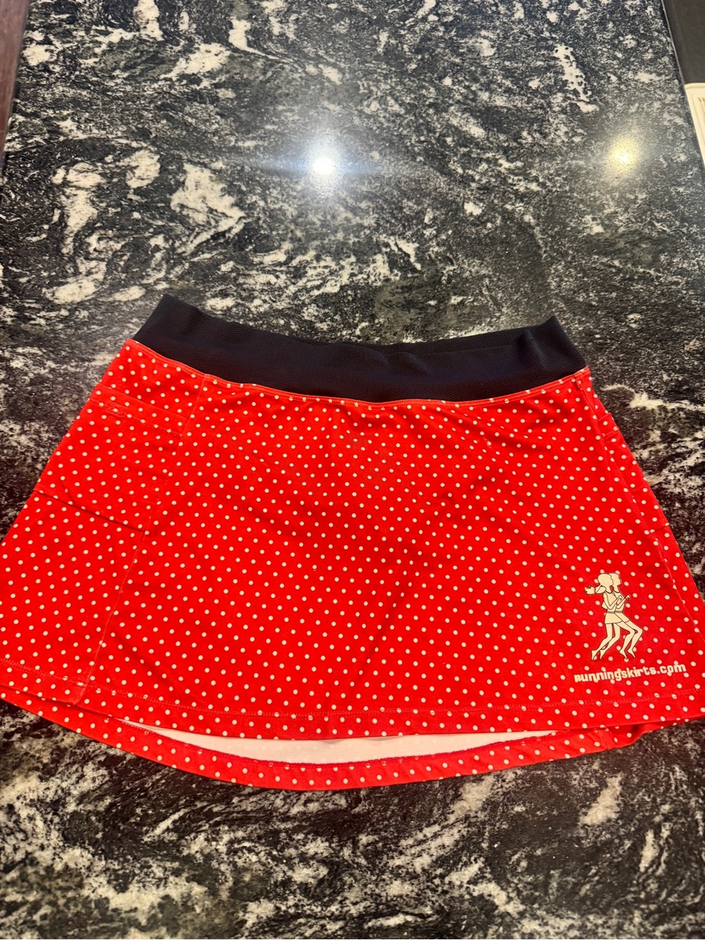 Red Polka Dot Athletic Skirt with Black Waistband